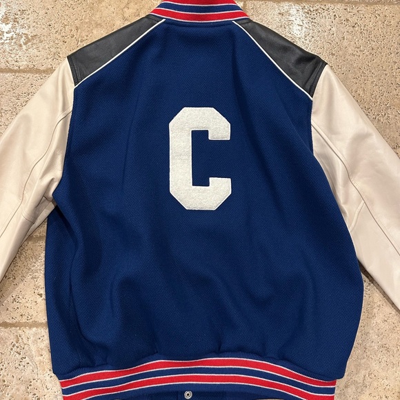 Celine x Hedi C Logo Leather Sleeve Blue Woold Teddy Jacket - Picture 7 of 14